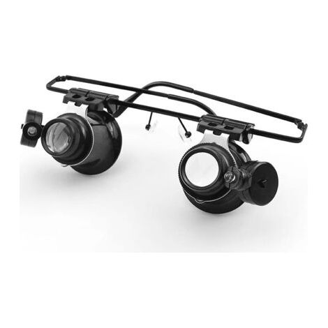 QORVA-Loupes Loupe de tête LED, bandeau mains libres LED Lunettes 20X Loupe Horloger Loupe Réparation de montre Loupe Double yeux Bijoux Loupe Loupe Bijoux usés par la tête Montre Outil de réparation
