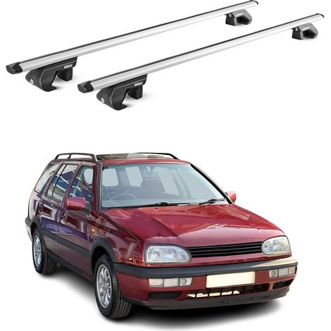 OMAC Barres de toit aluminium certifiées TÜV pour VW Golf mk3 mk4 Break 1991-2003 – Pour rails de toit standards – Rainure en T – Charge max 90 kg – 2 antivols Argent (1/4)