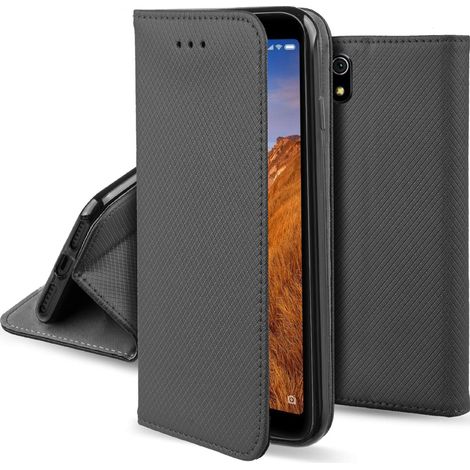 Custodia per XIAOMI REDMI 7A SMART MAGNET BOOK CASE NERA + VETRO (1/2)