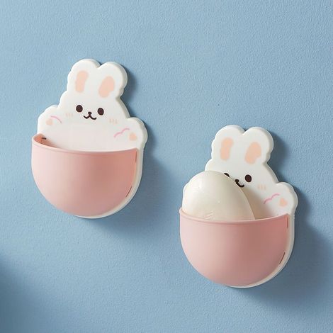 Boîte de rangement murale pour animaux de dessin animé mignon, support de téléphone mural auto-adhésif multifonctionnel(Petit Lapin Trompette) (1/5)