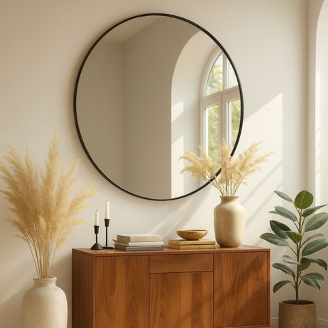 Albatros Spiegel rund schwarz mit Metallrand, 60cm Durchmesser, für Wohnzimmer, Badezimmer, Flur, Schlafzimmer, groß, Wand (1/5)