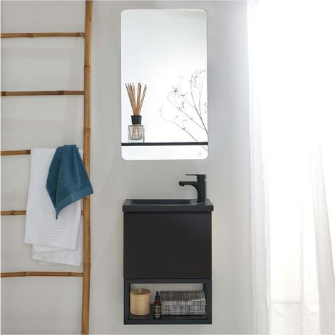 Set lavabo NOVA in metallo e legno con mensola e specchio