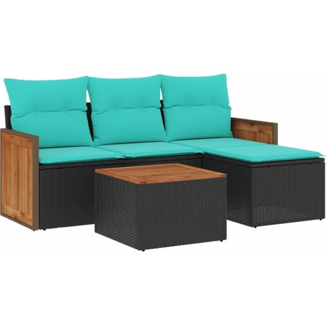 5-teiliges Gartensofa-Set mit Kissen, schwarzes Polyrattan vidaXL (1/5)