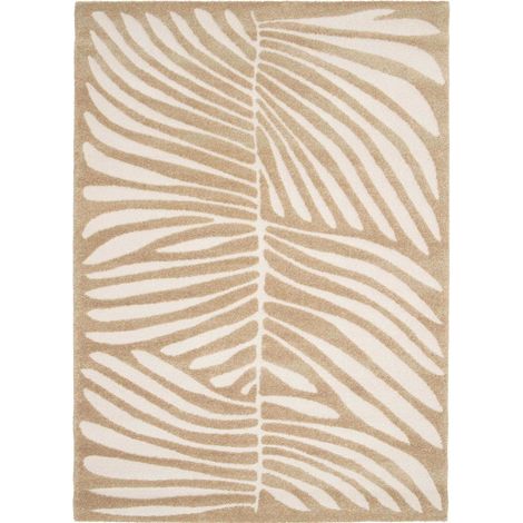 DESIGN LEAVES - Tapis salon à relief doux moderne beige 120x170 (1/5)