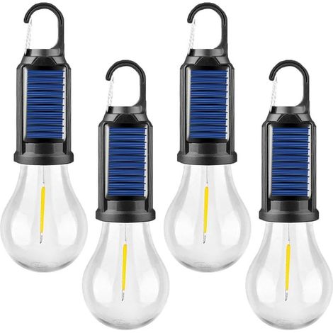 Lot de 4 lampes solaires de camping rechargeables avec crochet, design vintage pour terrain de football, jardin, terrasse. (1/5)