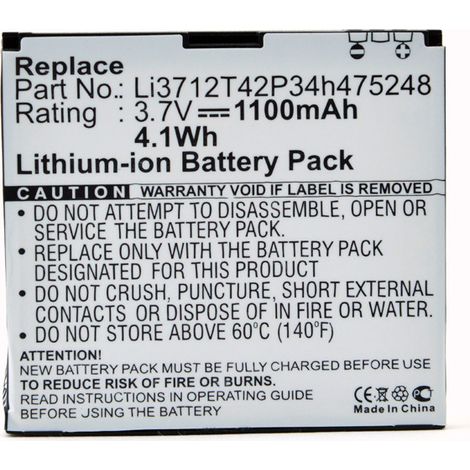 NX - Batterie téléphone, smartphone, GSM pour ZTE 3.7V 1100mAh - LI3712T42P34H475248LI3 (1/4)