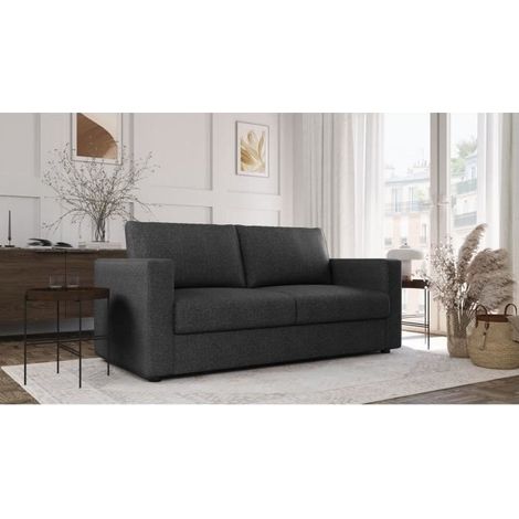 Canapé 3 places - Delta - Tissu Anthracite - Convertible semi-express - 190 x 92 x 90 cm (1/5)