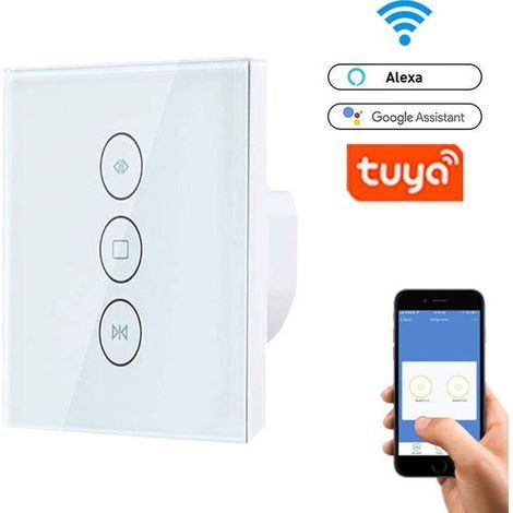 WiFi Interrupteur Volet Roulant Connecté, interrupteur mural rideau compatible avec l'écran tactile du commutateur Wi-Fi à distance vocale Alexa, interrupteur mural tactile [nécessite une ligne neutre (1/4)