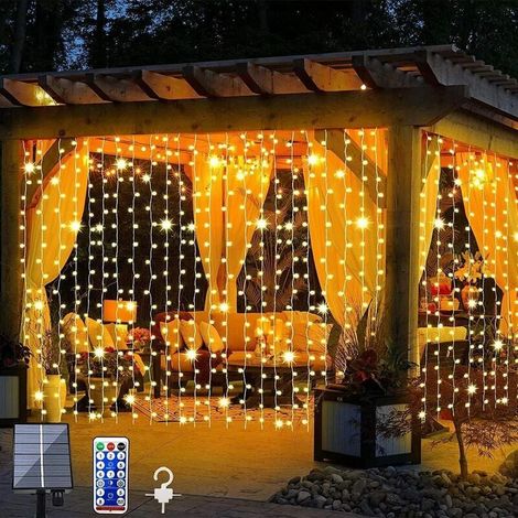 Guirlande Solaire - 300 LED Blanc Chaud - Panneau Solaire Amélioré - Télécommande Intelligente - 8 Modes - Étanche IP65 - Pour Jardin Extérieur et Décoration Intérieure - 3 m x 3 m (1/5)
