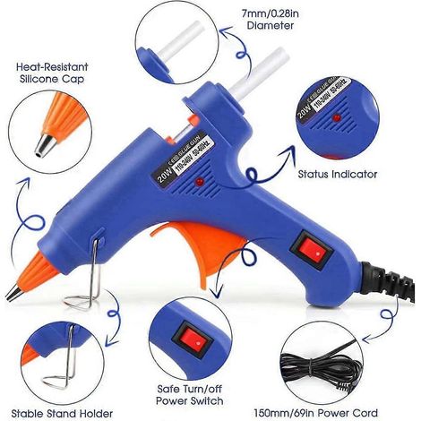Mini pistolet à colle chaude avec 30 bâtons de colle pour projets de bricolage, arts et loisirs créatifs, 20 W, rose, livraison US (1/5)