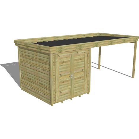 ABRI DE JARDIN bois Pin autoclave 27mm - 5,64x2,64m / 14,9m2 - Bac acier - Plancher bois (1/5)