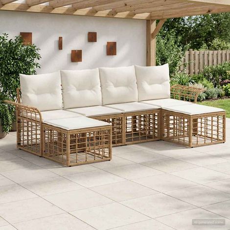 vidaXL  Outdoor Sofa Set  6 pcs Natural and Cream White Poly Rattan