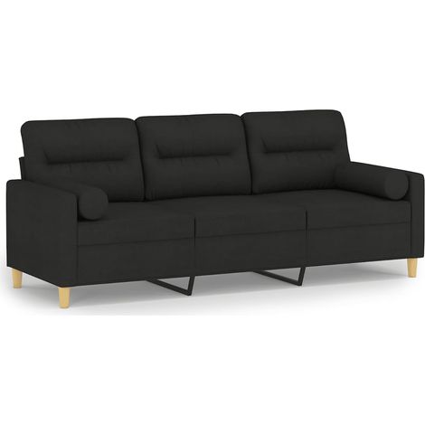 Canapé  Sofa 3 places avec oreillers décoratifs noir 180 cm tissu (1/5)
