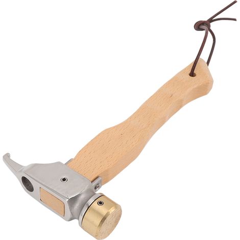 Marteau de camping mini, manche en bois, tête percée, marteau multifonctionnel portable avec dragonne, cuivre et acier inoxydable. (1/5)