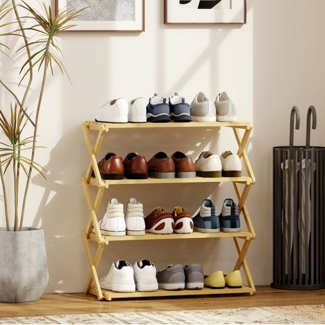 Étagère à chaussures pliante en bambou, 4 niveaux, 60 x 29 x 67 cm, naturel (1/5)