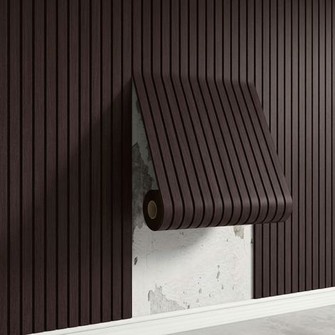 Papier Peint Adhésif Imitation Bois 3D, Revêtement Mural Auto-adhésif Effet Grille et Rainures, Rouleau Décoratif Style Santal pour Intérieur