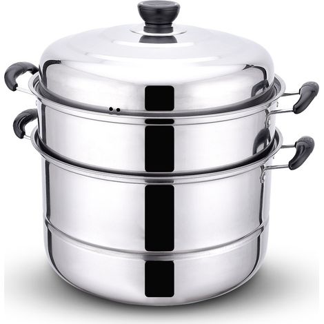 Cuisseur vapeur en acier inoxydable à double étage pour usage domestique, marmite à soupe 2 ou 3 niveaux, cuisson de pains et poissons, compatible induction et gaz (1/5)