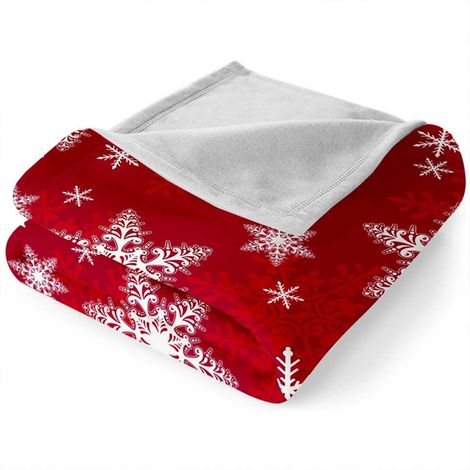 Plaid De Noël - Motif Flocon De Neige - En Polyester - Pour Canapé Lit Ou Extérieur - 130 X 100 Cm - Rouge (1/5)