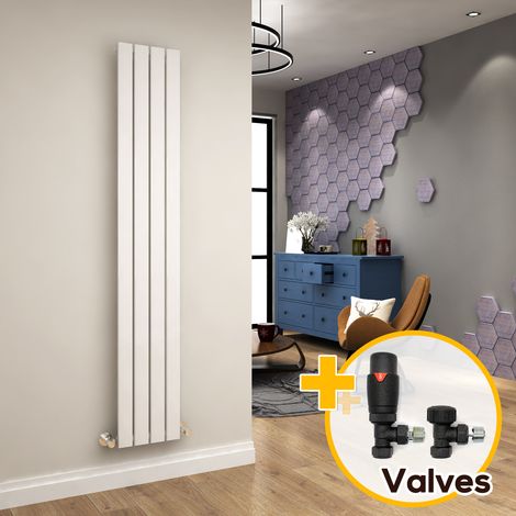 ELEGANT White Radiator 1800 x 300 mm Vertical Single Flat Panel Designer Bathroom Radiator + Anthracite Thermostatic Radiator Valves (1/5)