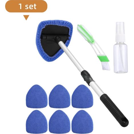Kit d'essuie-glaces : brosse de nettoyage, brosse antibuée, chiffon microfibre, manche télescopique, balais d'essuie-glace pentagonaux, 7 chiffons de nettoyage, brosse de précision et flacon pulvérisa (1/5)
