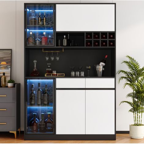 Vetrina alta multifunzione con LED, portabottiglie e ante in vetro 120x35x180 cm (1/5)