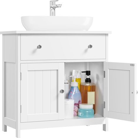 Yaheetech – Meuble sous vasque blanc 60 cm – Armoire de rangement MDF anti-humidité – Tiroir et 2 portes – Dimensions 60 × 30 × 60 cm