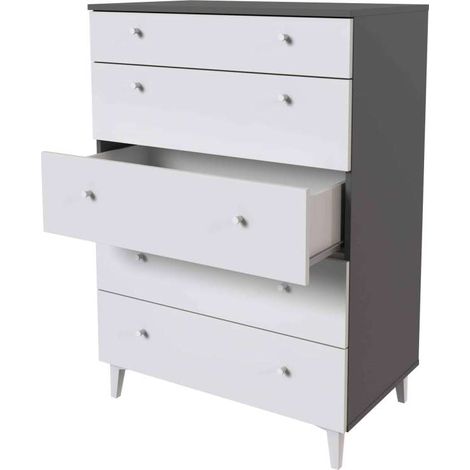 Cómoda 5 cajones Luna acabado gris parís/blanco. 114.6cm(alto), 80cm(ancho), 48cm(fondo) (1/2)