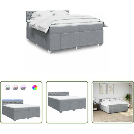 vidaXL Surmatelas - Sommier à lattes de lit avec matelas Gris clair 200x200cm Tissu (1/5)