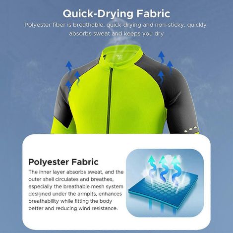 Basic-Radtrikot für Herren, langes Radtrikot mit durchgehendem Reißverschluss und reflektierenden Streifen, leicht.