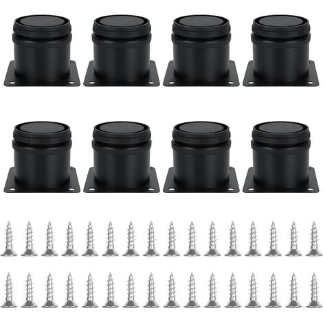 Lot de 8 Pieds Réglables Meubles Noir, Ø 50 mm/Hauteur 50 mm Pieds de Canapé en Métal Acier Inoxydable, Pied de Table Basse pour Meubles TV Armoires Lits Postes de Travail, avec 32 Vis (1/5)