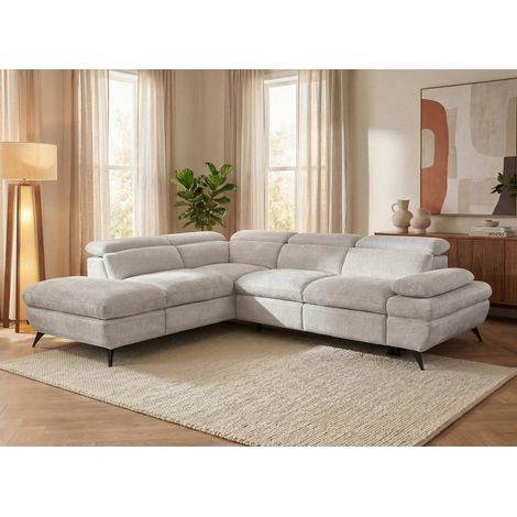 Canapé d'angle convertible avec coffre en velours chiné blanc (1/5)
