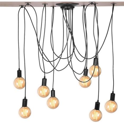 Plafonnier Vintage Antique E27 Lustre Rétro Suspension Luminaire D'Intérieur 8 Têtes Noire (1/5)