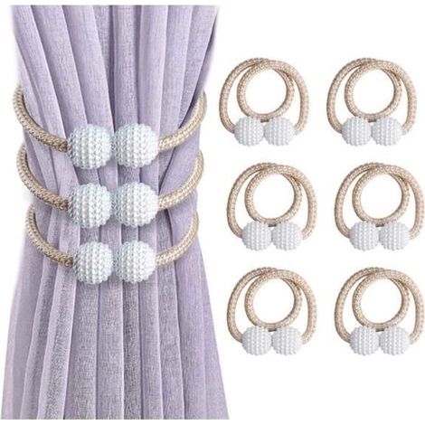 Set of 6 magnetic curtain ties with beads, for window or desk decor.