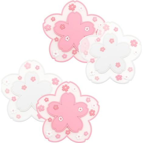 Dessous de verre Sakura en PVC, 10 cm - Lot de 4, antidérapants et lavables.