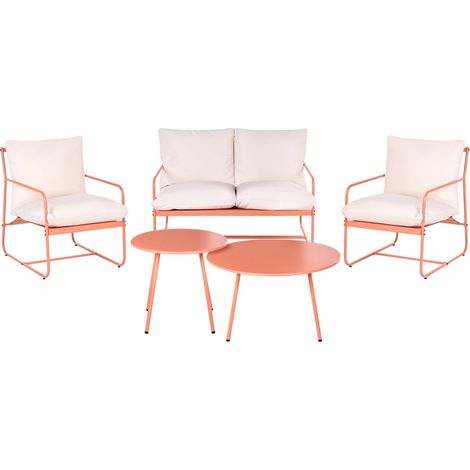 Garden Set Coral Metal 4 Seater Fabric Cushions with Removable Covers Armchairs Sofa Coffee & Side Table Modern FORMELLO (1/5)