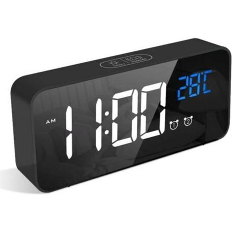 Serbia – Réveil lumineux avec écran miroir LED 5,6 pouces – Alimentation USB – 2 alarmes – Fonction snooze réglable – Design élégant (1/5)