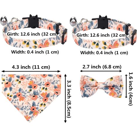 Collier pour chat avec nœud papillon et bandana amovibles, motif floral, boucle de sécurité (1/5)