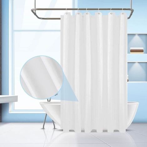 Rideau de douche anti moisissure,rideau douche blanc en tissu imperméable polyester,lavable rideau de salle de bain,180 x 180 cm (1/4)