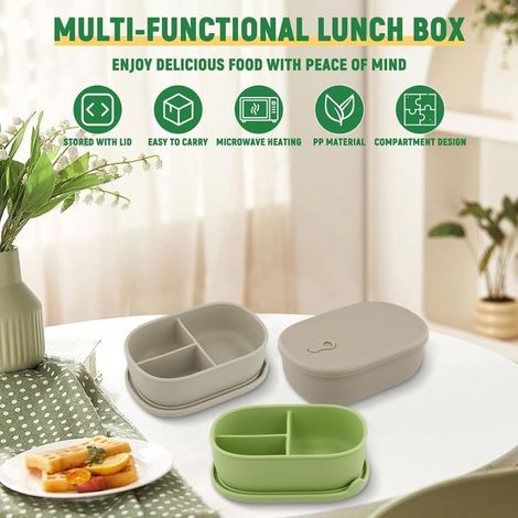 Silikon-Bento-Box mit Deckel Lunchbox mit Trennwänden Lunchbox mit 3 Fächern auslaufsichere Trennwände Lunchbox für Kinder und Erwachsene 1000 ml (1/4)