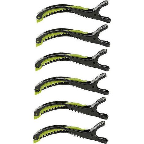 Lot de 6 pinces à cheveux en plastique pour salon de coiffure, pinces crocodile antidérapantes, pour femmes et filles.-Black Green (1/5)