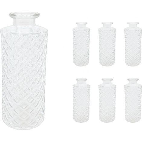 Relaxdays Vasen 6er Set, Rautenmuster, Vintage, Glas, HxD: 13 x 5 cm, Minivasen Tischdeko, kleine Dekovasen, transparent (1/5)