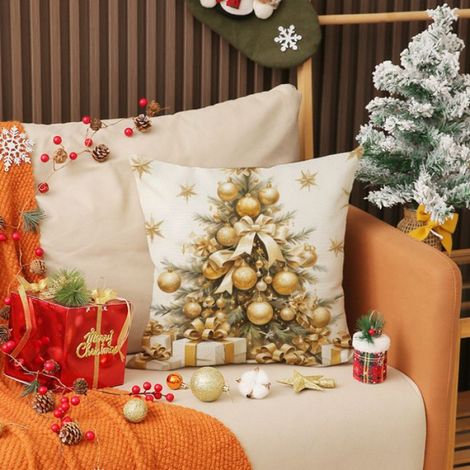 Housse Coussin Noel 45x45 Lot de 4 Housse Coussin,élan doré du sapin de Nol,Décoratif Taie d'oreiller pour Decoration Noel (1/5)