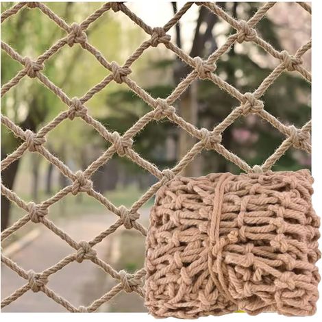 Filet de Corde de Chanvre, Filet Décoratif Corde pour Intérieur ou Extérieur 10mm/10cm Filet de Sécurité Enfant Clôture Protection Escalier Anti-Chute Jute de Garde-Corps(Size:1x2M) (1/5)
