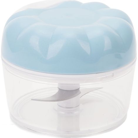 Hachoir à ail manuel mini, sûr et multifonction, transparent, avec cordon de serrage, bleu. (1/5)