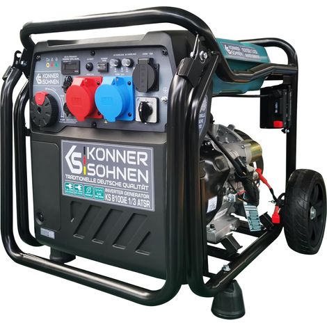 Könner & Söhnen – Groupe électrogène Inverter 8000W – Système VTS pour mono et tri – Démarrage automatique ATS – Moteur essence 14ch – Transport facile