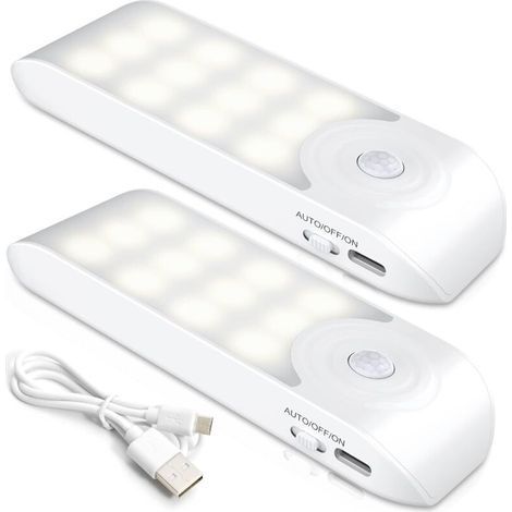 Luz LED recargable, [2 unidades] Lámpara LED automática con detector de movimiento, luz magnética portátil para pared, para armario, dormitorio, pasillo, ropero y escaleras [12 LED] [3 modos] (1/4)