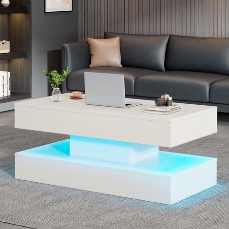 Moderner Couchtisch mit LED-Beleuchtung und verstecktem Stauraum - Beistelltisch mit hydraulischem Hub, 1005042 cm, 50 kg belastbar (1/5)