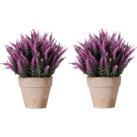 Ensemble De 2Pcs Fleurs Artificielles Plante De Table Arbre Topiaire avec des Pots De Jardinière Violet 15Cm Plantes Artificielles (1/4)