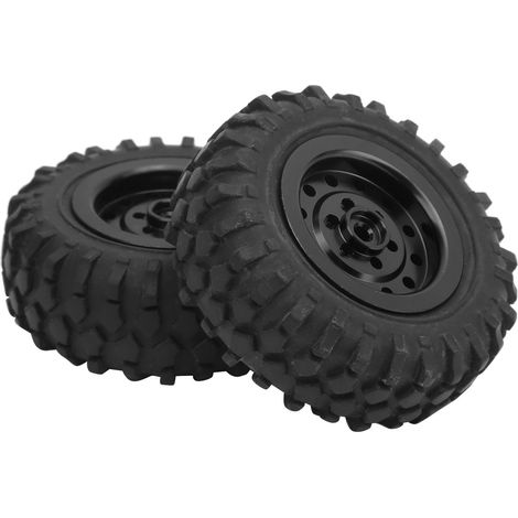 Pneus tout-terrain 55mm pour WPL D12 1/10, jantes aluminium avec crampons antidérapants (Noir)