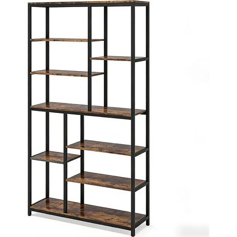 CHICFURN Libreria alta 100 x 30 x 200 cm in metallo e pannello rustico, nera, stile industriale (1/5)